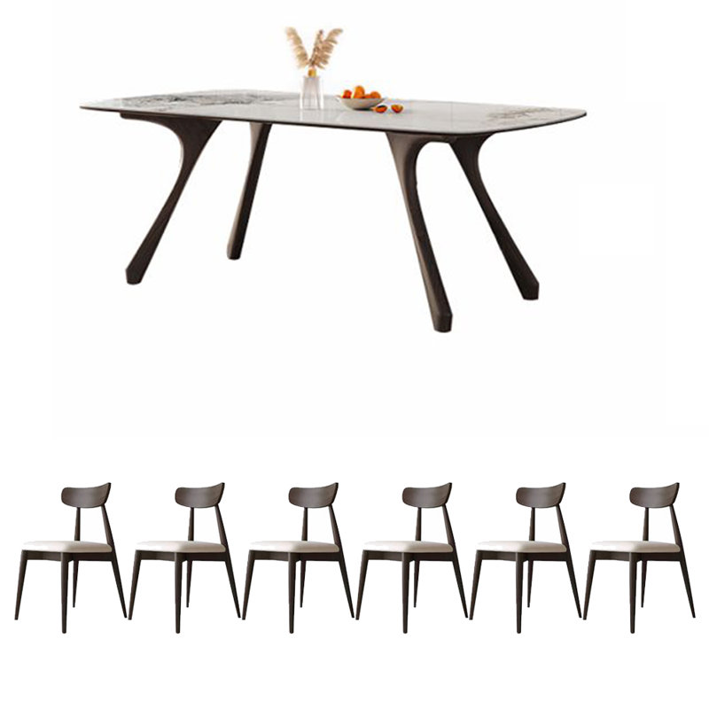 Ensemble de table de salle à manger en bois massif et en pierre frittée, H 29,53 po x l 31,5 po x L 55,12 po