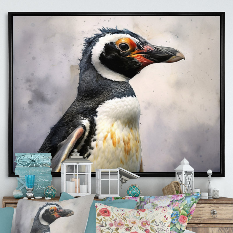 «Graceful Penguins I», reproduction sur toile, 12" H x 20" W, Cadre flottant noir