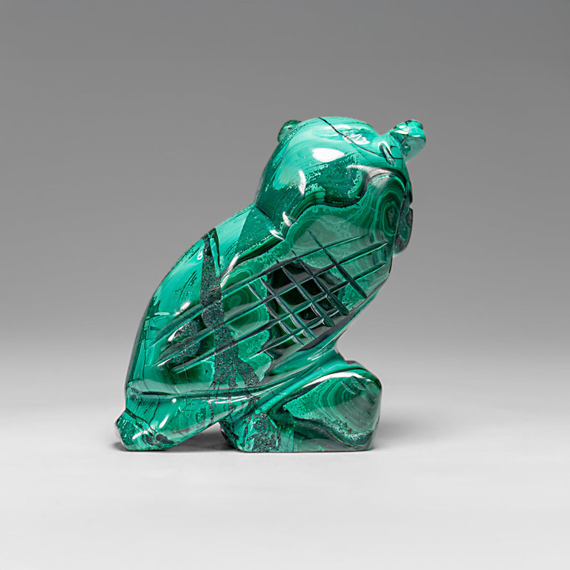 Genuine Polished Malachite Owl Carving (145.2 Grams)
