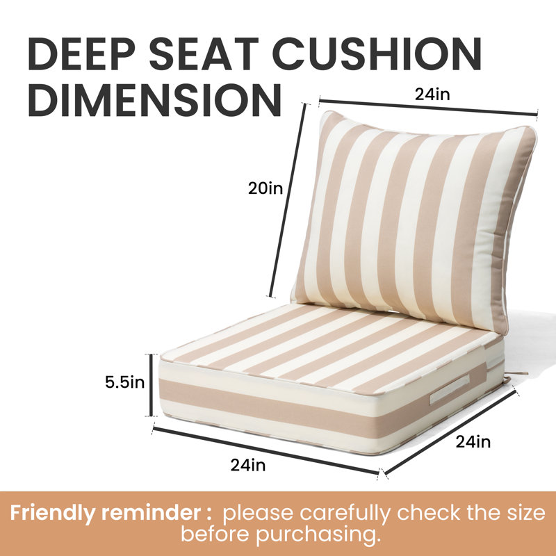 24'' W X 24'' D X 5.5'' H Outdoor Deep Seating Cushions, 2, Tan/Beige Stripe