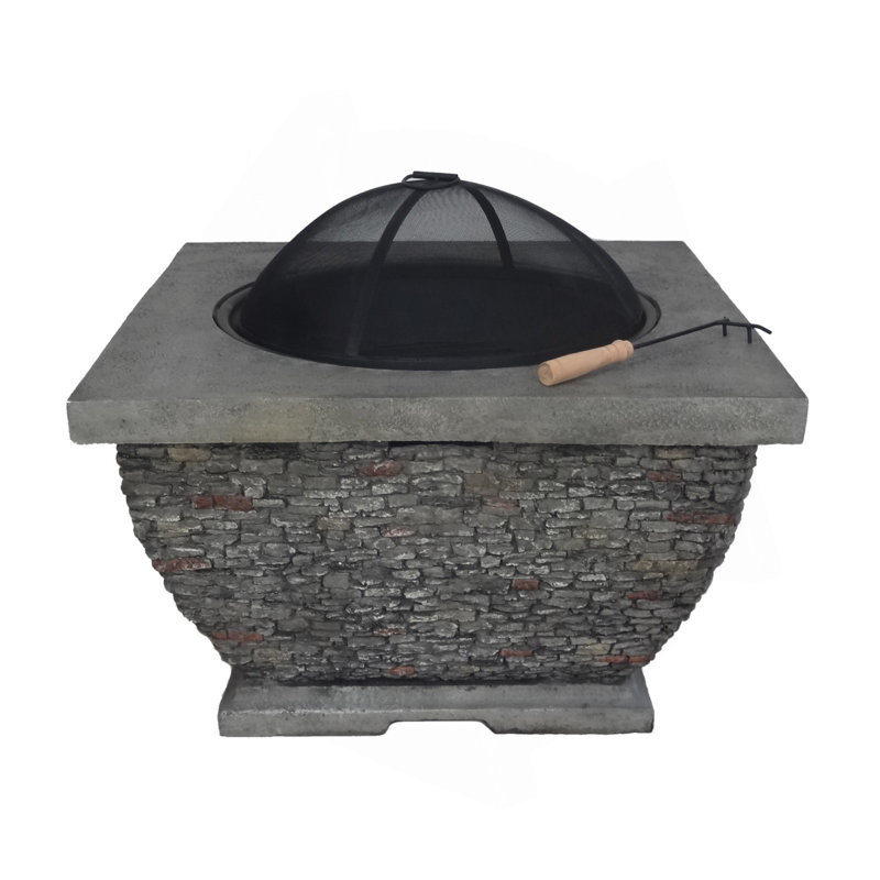 32"  Mgo Light-Weight Concrete Wood Burning Square Fire Pit, Grey