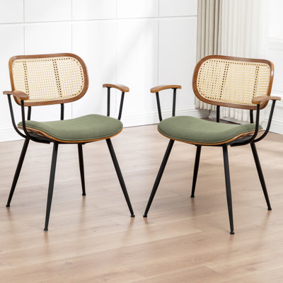 Modern Upholstered Rattan Back Dining Chairs