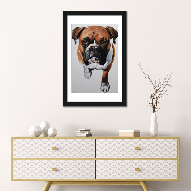 «Boxer», reproduction sur toile tendue, H 24 po x l 16 po x P 1 po, Papier d'art encadré noir, Blanc