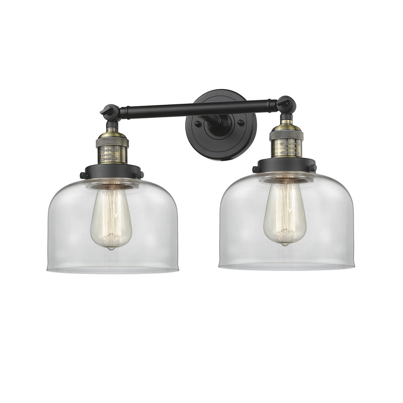 Bell - 2 Light 19" Bath Vanity Light, Clear, 60 Watt Vintage Incandescent Bulb, Black Antique Brass
