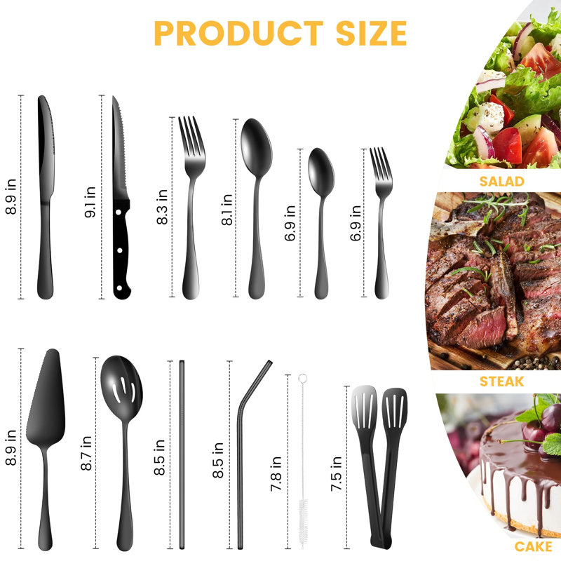 Latitude Run® Mehrunisha Stainless Steel Flatware Set - Service for 8, Black