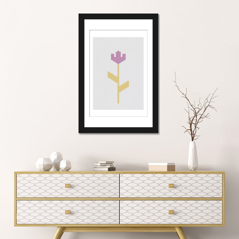 «Sewn Flower» par Flatowl - impression sur toile tendue, H 24 po x l 16 po x P 1 po, Papier beaux-arts encadré noir, Blanc