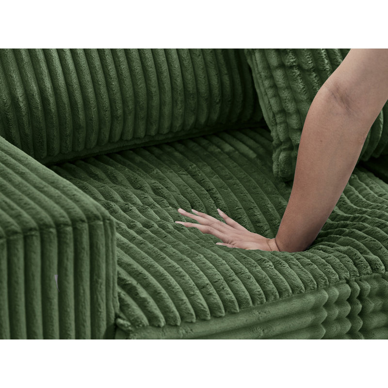 93'' Reversible Modern Upholstered L-Shape Sectional Sofa, Green Corduroy