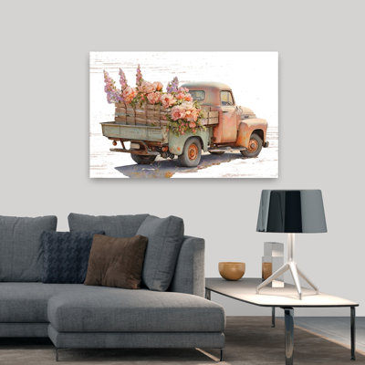 Art rétro de camion de fleurs rétro V