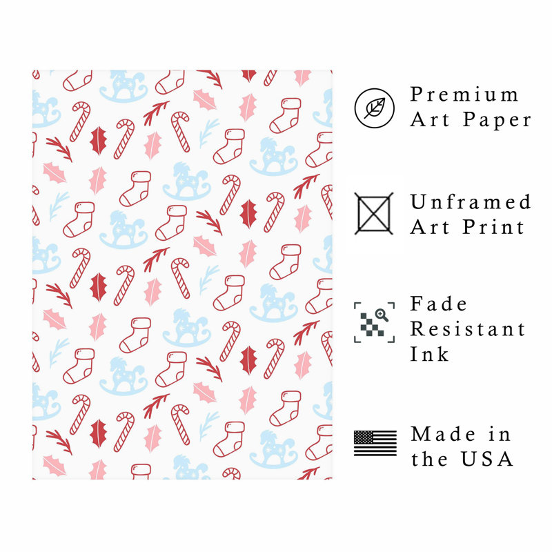 «Holiday Christmas Candy Cane», reproduction d'art moderne sans cadre, H 36 po x l 24 po