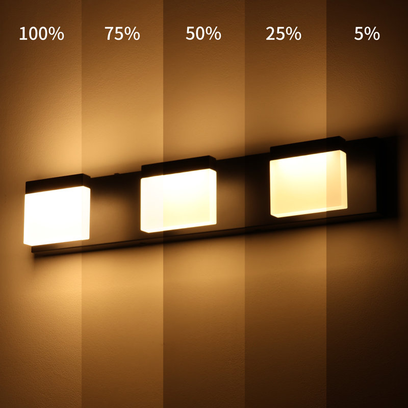 24" 3-Light LED Bathroom Vanity Light Bar, Adjustable 5 CCT, 24W, Matte Black, Matte Black, 3 Lights