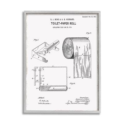 " Bathroom Toilet Paper Roll Vintage Blueprint Diagram " by Kelly Donovan