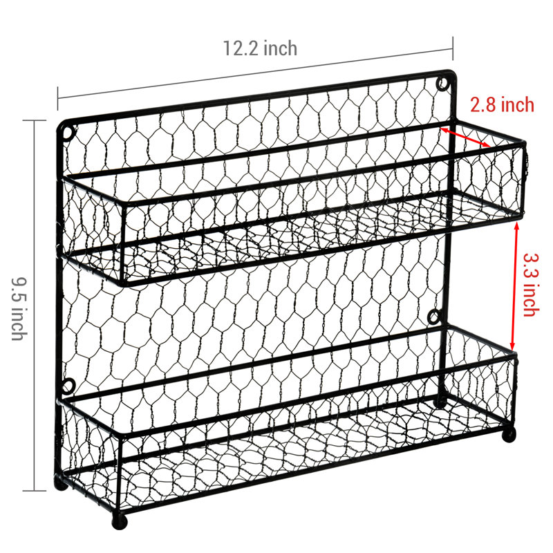 12 Jar 2 Tier Wall Metal Wire Spice Rack, Black