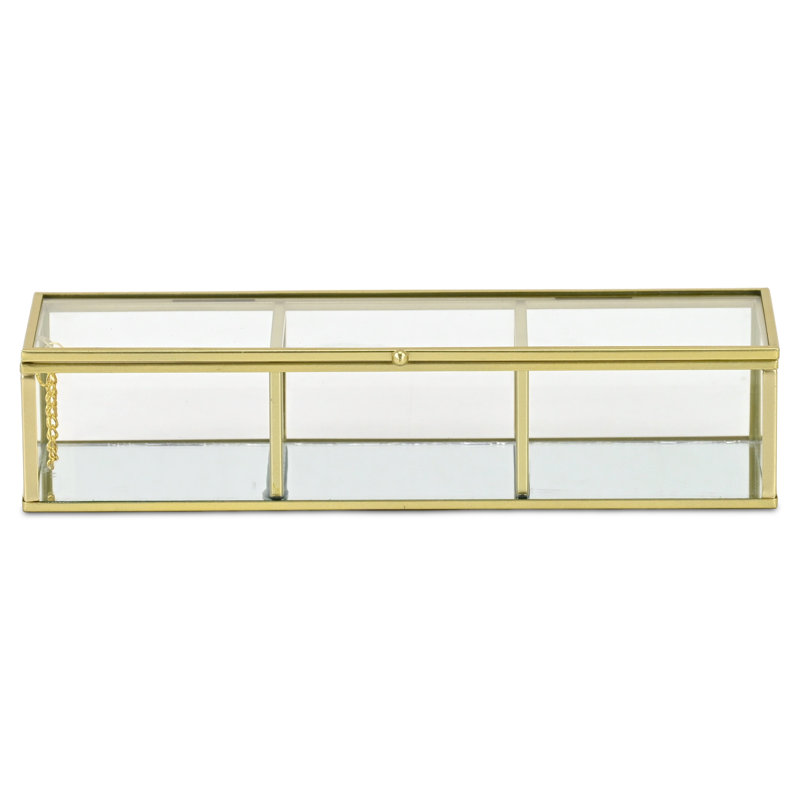 Boîte de présentation en verre à miroir 10,6 "avec 3 compartiments Verena, Doré