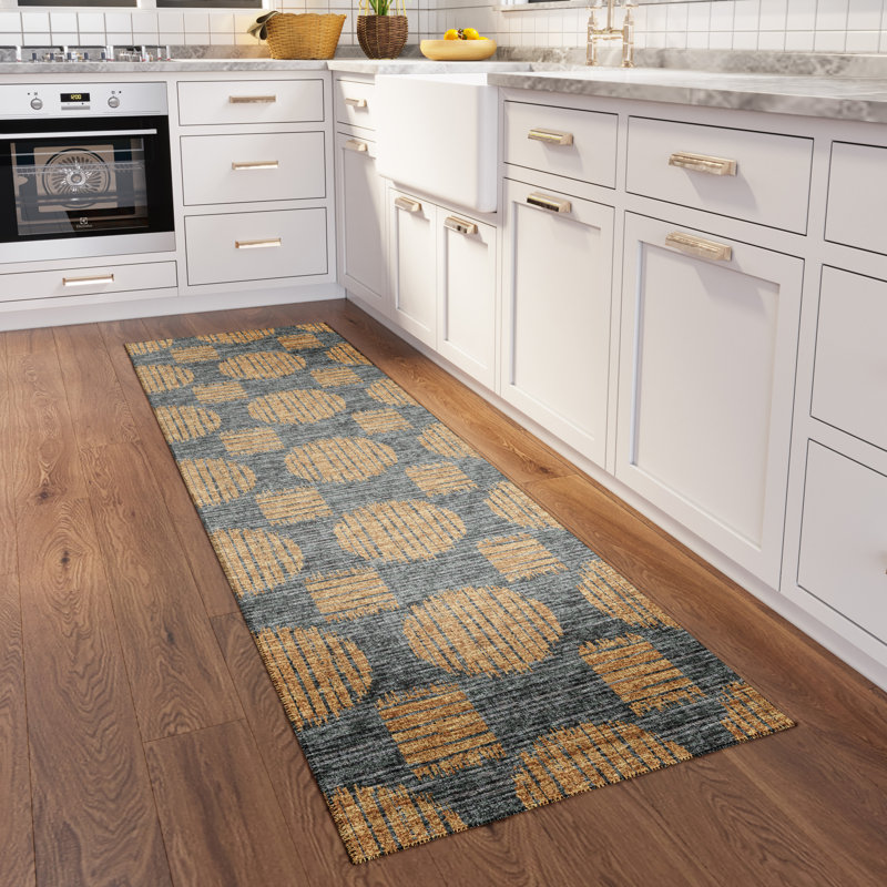 Tapis doré / gris Volkard, Tapis de couloir 2 pi 3 po x 7 pi 6 po