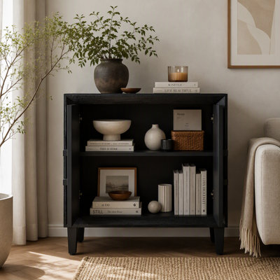 Buffet Mid-Century Modula Credenza, petite armoire de rangement 31,5 po avec portes Sunburst symétriques, armoire d'appoint à 2 portes avec tablettes réglables