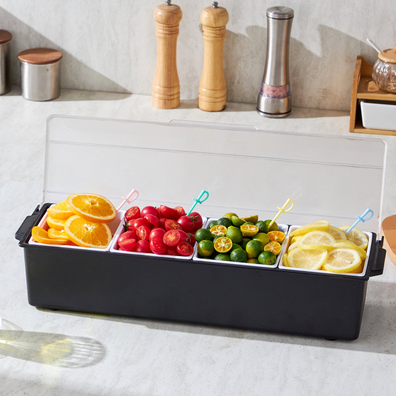Plateau de service froid 4 compartiments avec couvercle pour fruits
