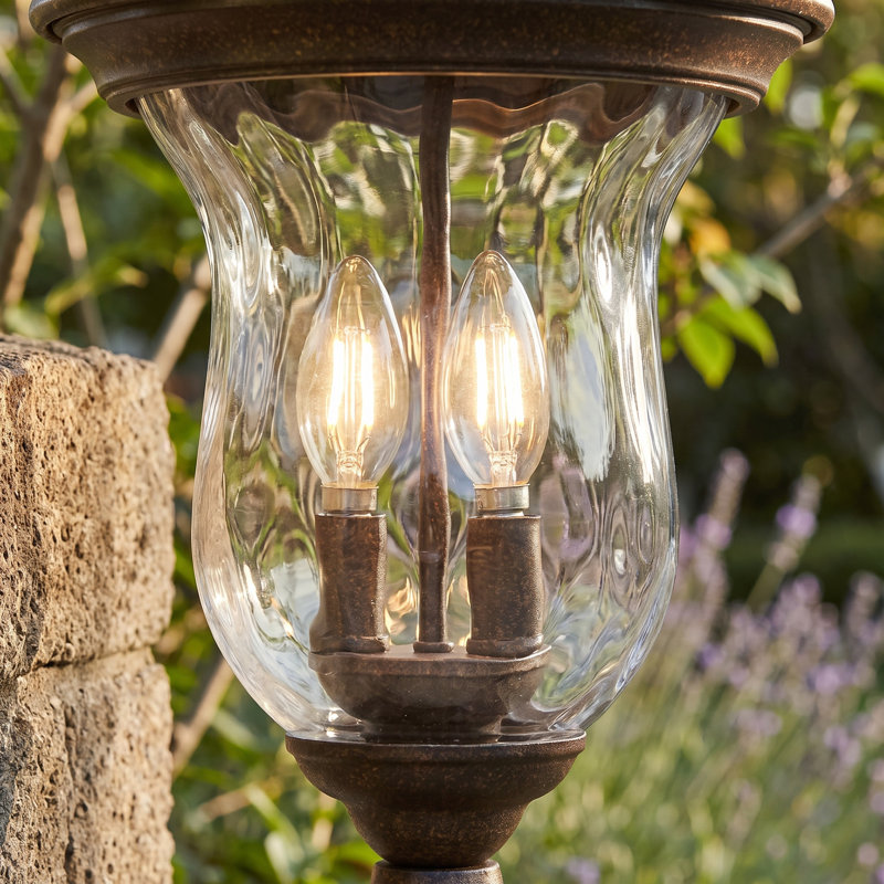 Lampadaire d'extérieur classique avec abat-jour en verre transparent au fini bronze royal