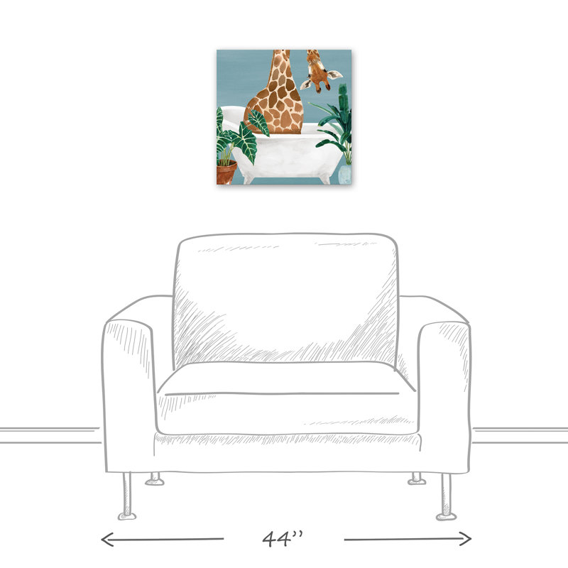 Girafe dans la baignoire sur toile, H 12 po x l 12 po x P 1,25 po