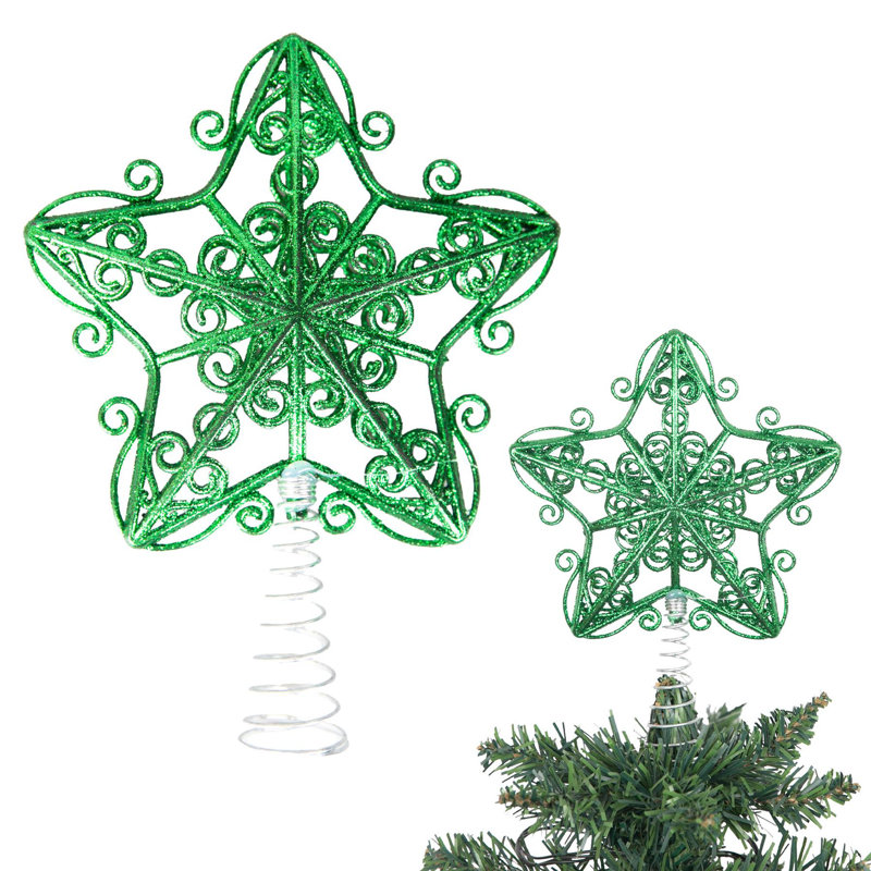 14.5cm Glitter Star Christmas Tree Topper for Festive Seasonal Display, Green