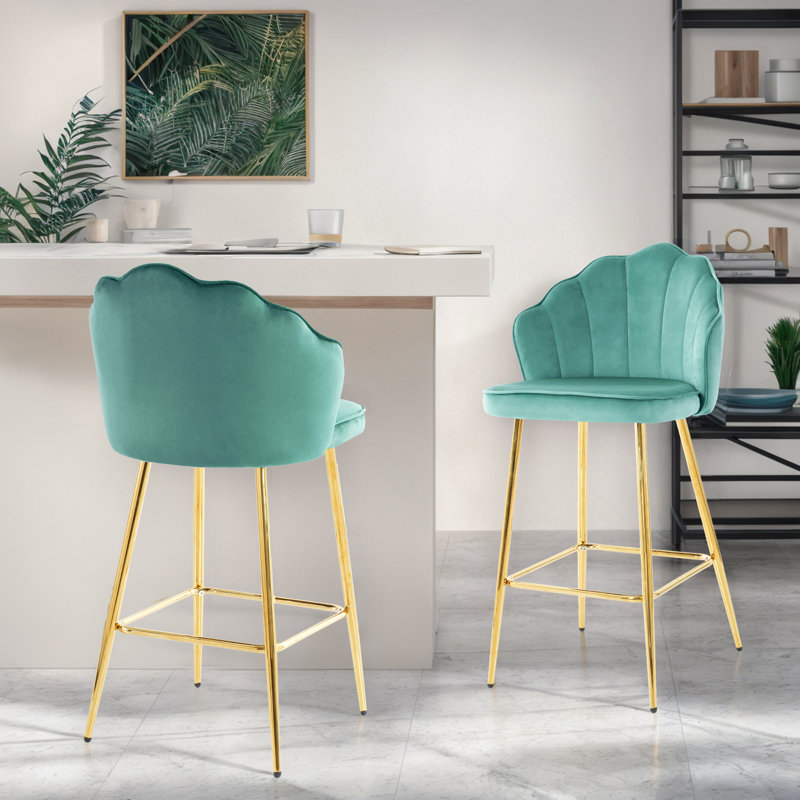 Tabouret de bar et de comptoir en velours (ensemble de 2), Vert