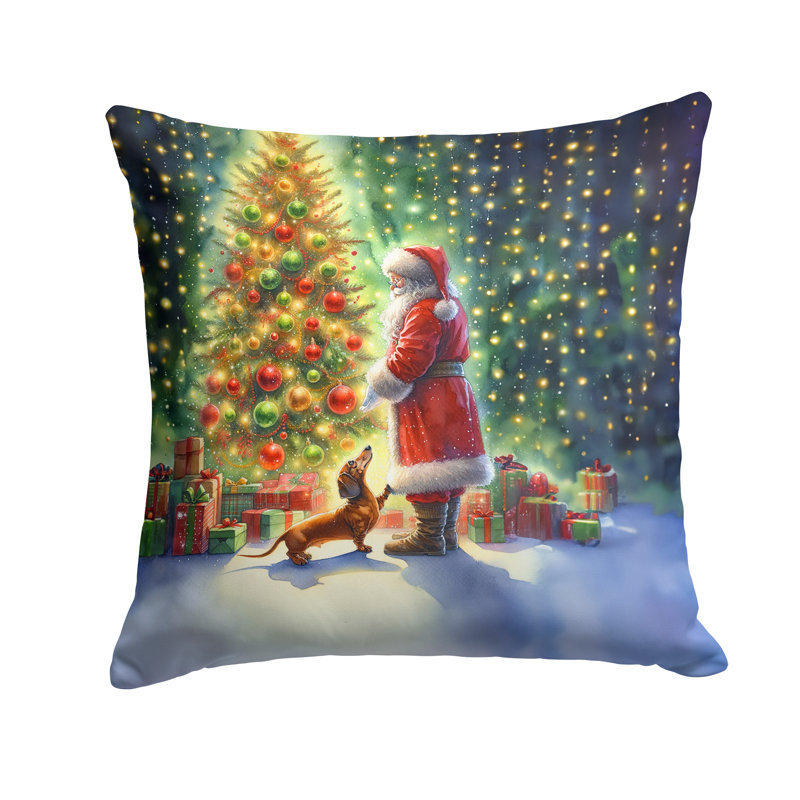 Coussin décoratif teckel et père Noël, H 18 po x l 18 po