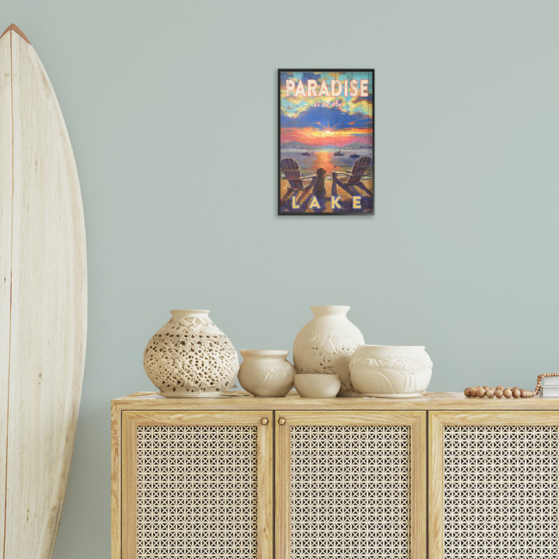 «Paradise At Lake Landscape», art de la giclée encadrée par Geoff Allen, H 18 po x l 12 po, Giclée encadrée blanc bord de mer
