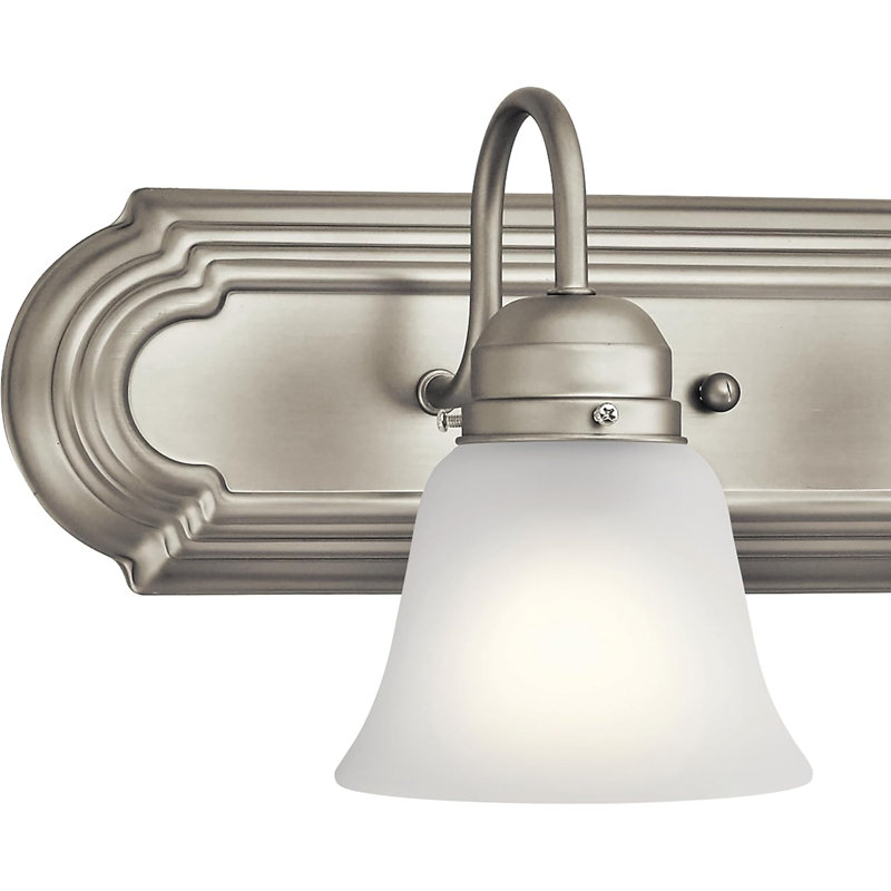Luminaire de salle de bain pour coiffeuse 3 lumières 24 pouces, matériau nickel brossé, lumière de salle de bain moderne, avec verre gravé satiné transparent (24 pouces de large x 8 pouces de haut)