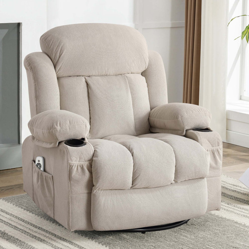 Canapé inclinable avec massage pivotant et pivotant, avec port USB et 2 porte-gobelets dans les poches latérales