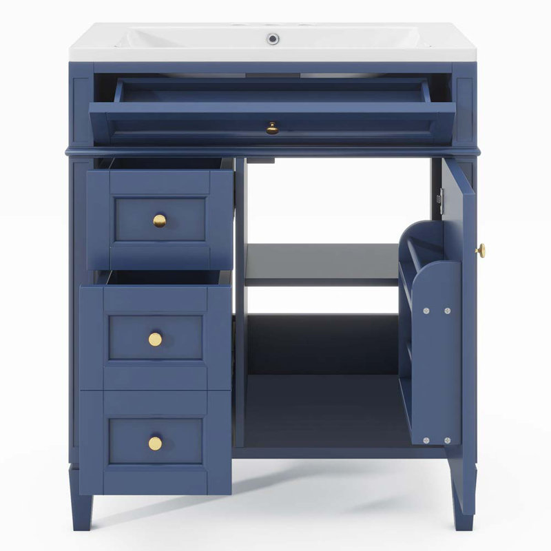 Ensemble de meuble-lavabo simple 30 po avec plateau Georga, Bleu