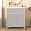Meuble-lavabo gris avec lavabo en céramique - Design contemporain, fabrication en bois massif, options de rangement pratiques, style moderne de 30 po, ton, construction, grand