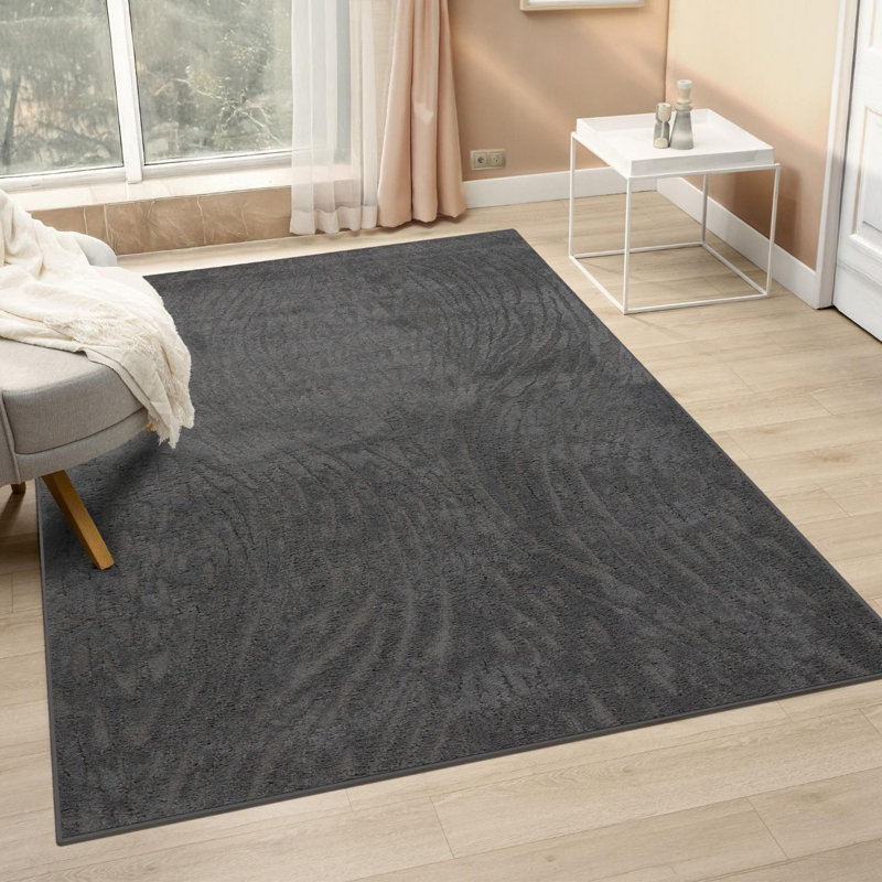 Artistic Abstract Wave Area Rug, Charcoal, 5x7