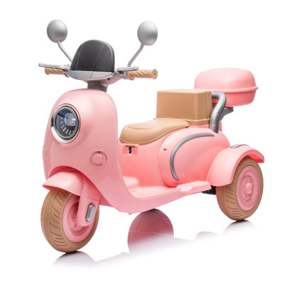 Motocyclette électrique à deux places 12V pour enfants à deux moteurs, jouet à trois roues avec musique, Bluetooth, USB, siège arrière rabattable pour adultes, crochets de rangement portables et coffre surdimensionné, phare à DEL pour enfants 3-6.