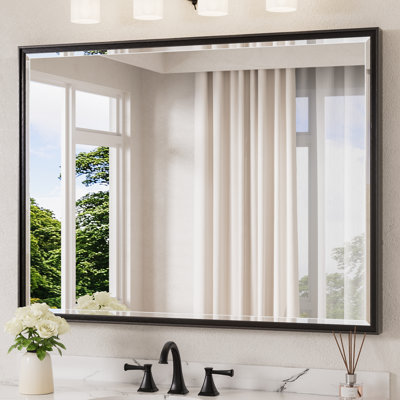 Rectangle Beveled Bathroom Vanity Mirror with Aluminum Frame Accent Mirror Tempered Glass Decorative Mirror