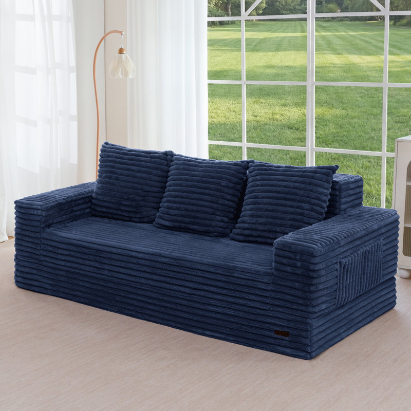 Boneless 4 In 1 Convertible Boneless Couch, Navy, 21" H x 80" W x 37.8" D 
