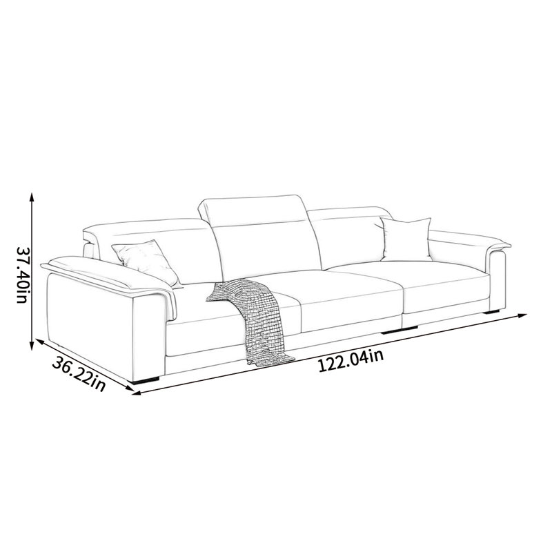 Canapé moderne en coton et lin confortable, H 37,4 po x l 122,04 po x P 36,22 po, 4