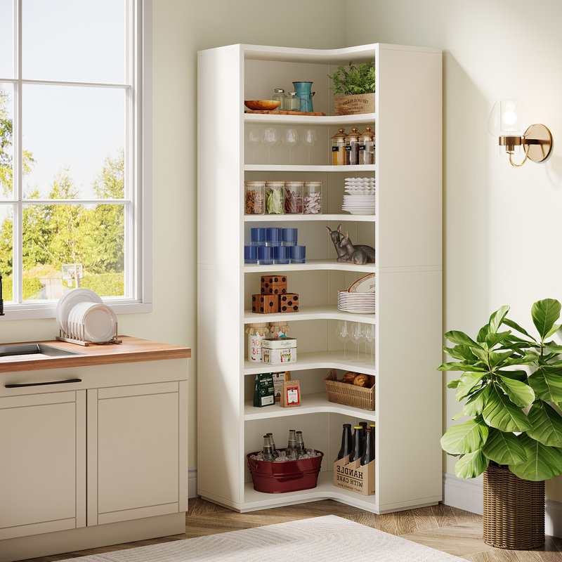 8-tier Corner Bookshelf With Detachable Shelves, White