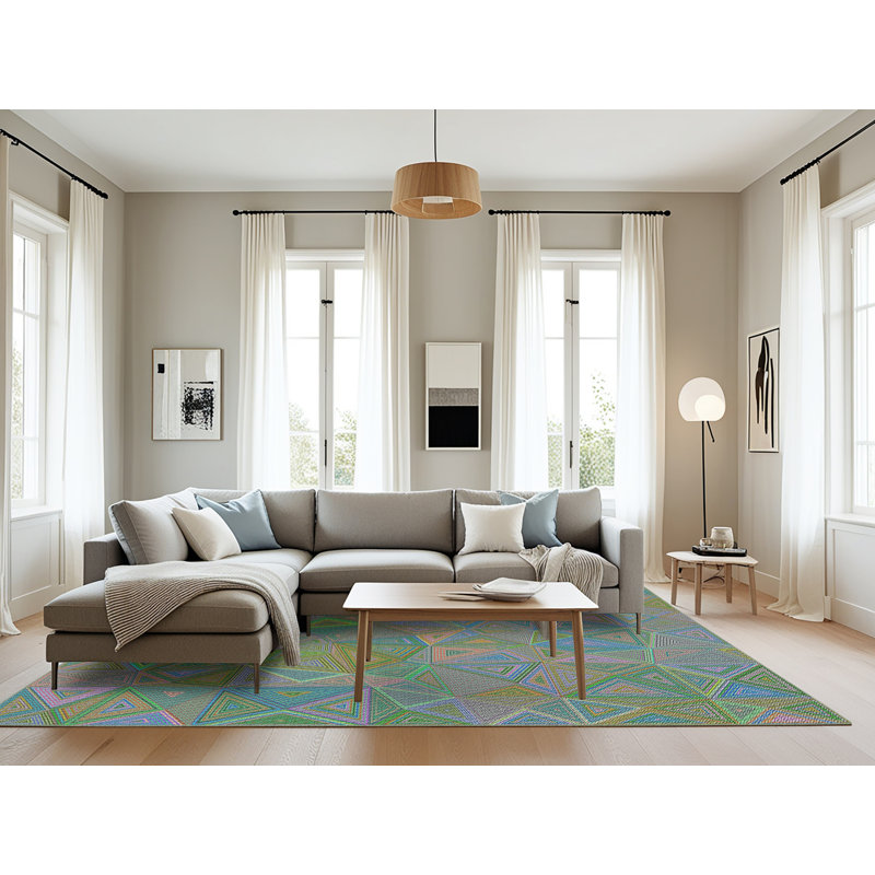 Tapis vert à motif géométrique Schaper, Rectangle 8 pi x 12 pi