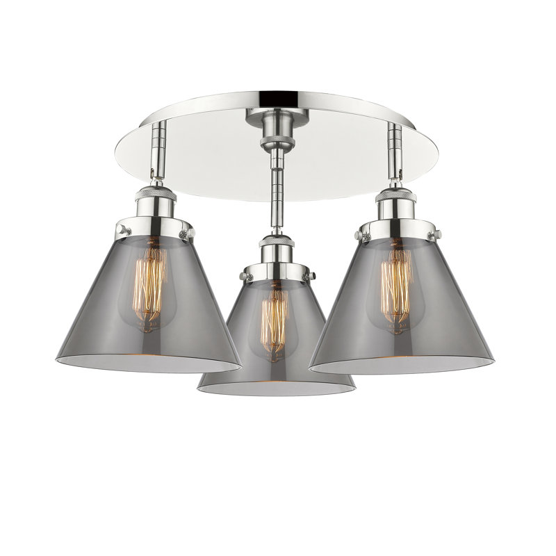 Plafonnier encastré 3 lumières Cone, Clair, Nickel poli