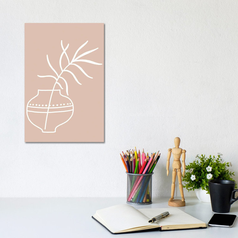 Inspired Pink Plant Silhouette Line Boho by Pixy Paper - Gallery-Wrapped Canvas Giclée on Canvas, Wrapped Canvas