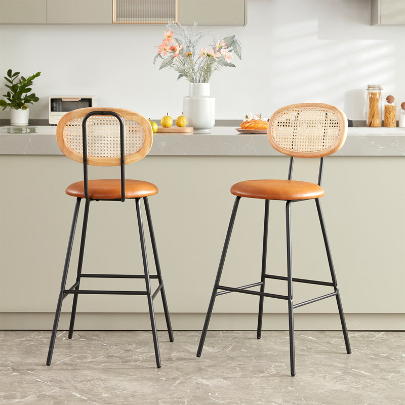 Upholstered Counter Stool with Metal Frame, Light Brown