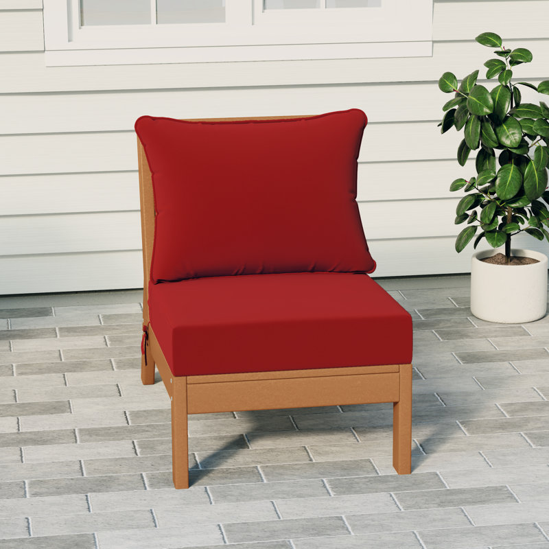 Deep Seating Armless Chair With Cushions, Red, Teak