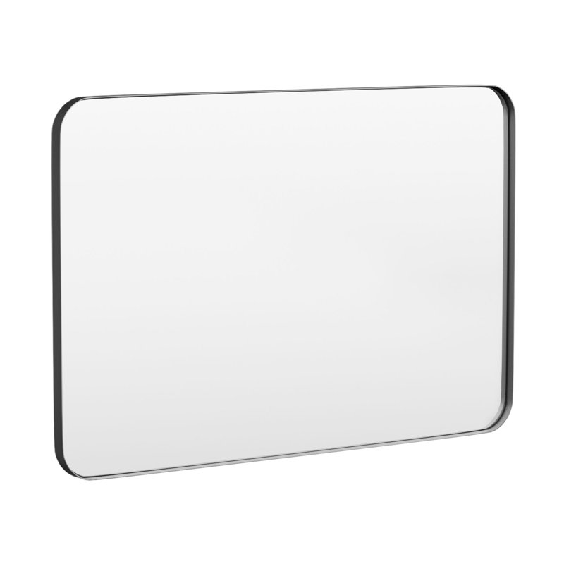 Cozy Design Tempered Glass Framed Wall-Mounted Bathroom Vanity Mirror, 32" x 48", Black, Rectangle