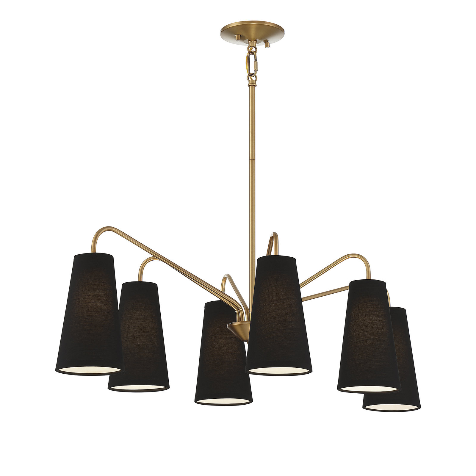 6 Light Dimmable Pendant, Brass, Black