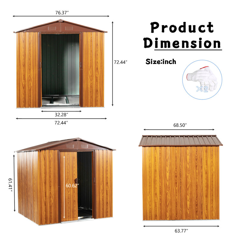 Remise de rangement en métal, Café, H 72,44 po x l 76,37 po x P 68,5 po