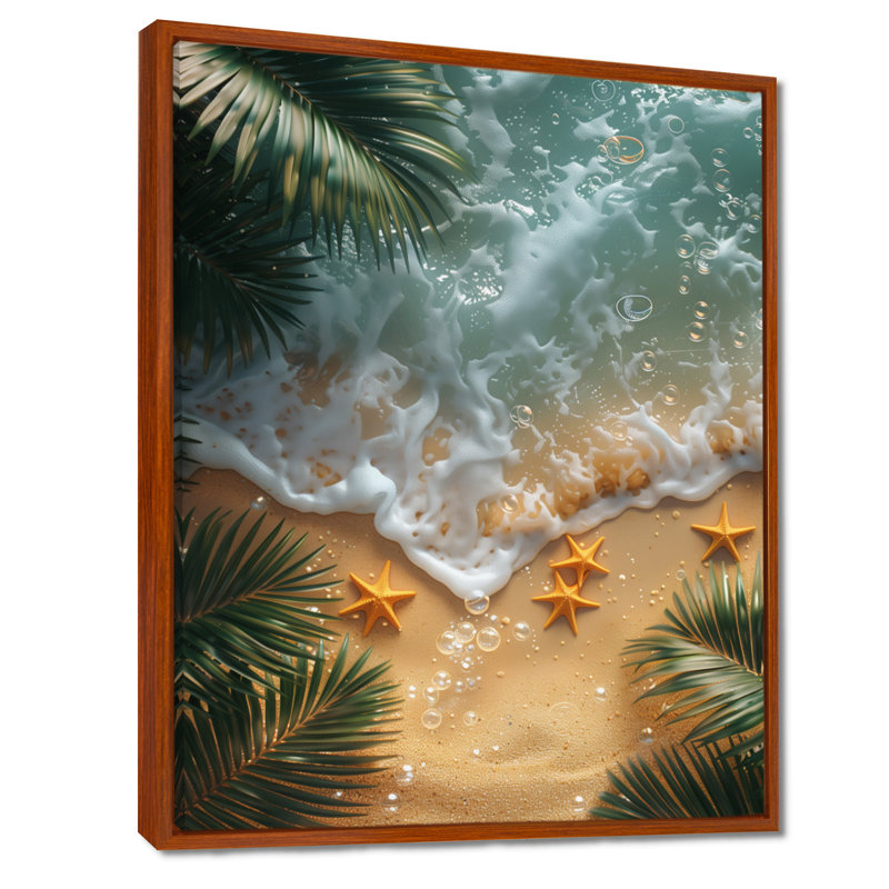 Étoile de mer sur une plage tropicale III - impression d'art mural plage, Toile avec cadre flottant brun
