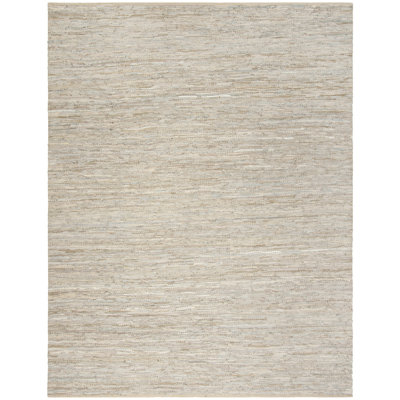 Borman Vintage Leather Hand Woven Leather/Cotton Solid Color Rug in Beige
