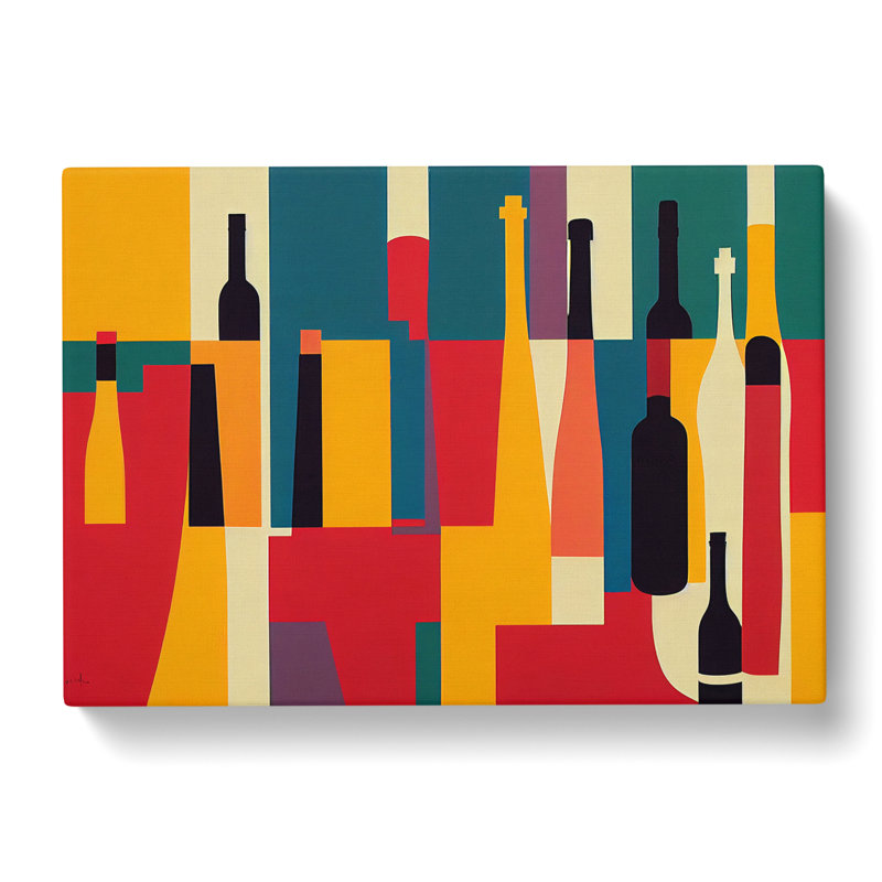 Wine Bottle Retro Art Vol.5 Abstract - Wrapped Canvas