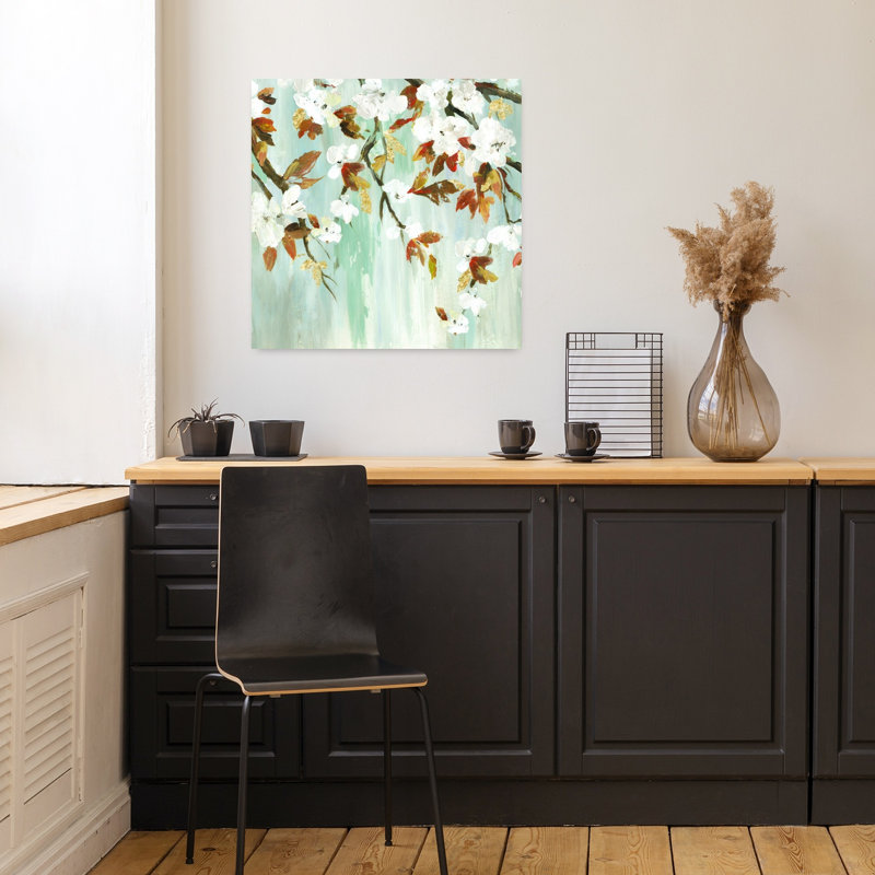 Golden Blooms III, art délicat abstrait contemporain, H 18 po x l 18 po