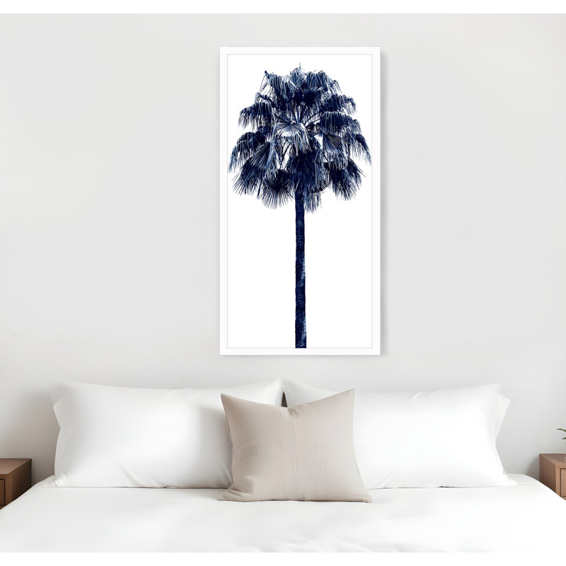 HomeRoots " Palm Tree Blue IV White Framed Print Wall Art "
