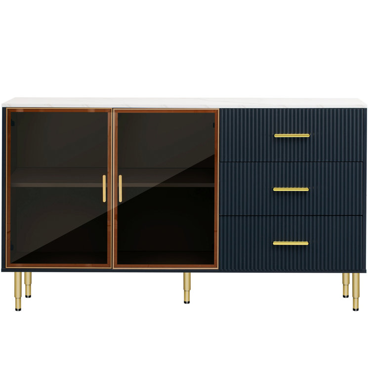 Mercer41 Modern Sideboard, Buffet Cabinet With Tempered Glass  